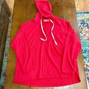 Yolly red hooded pullover white drawstring. Made it Italy sz XL